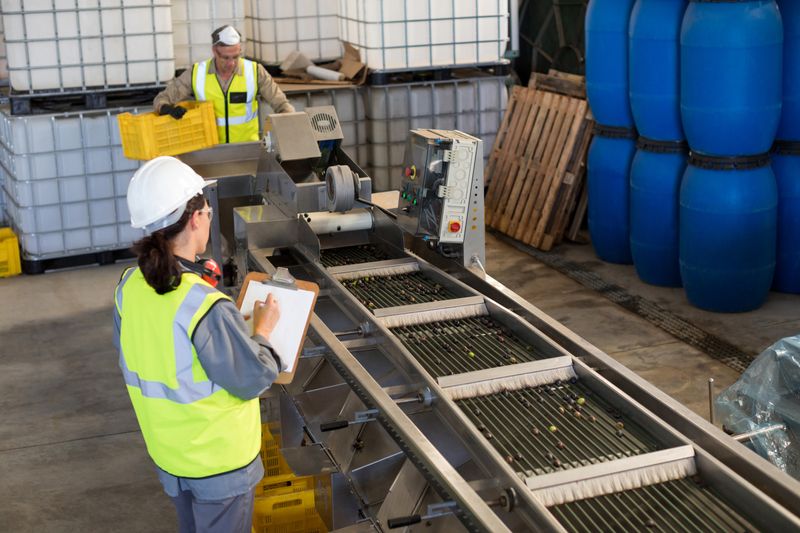 A factory site with workers with safety gears
